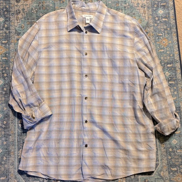 Men’s CALVIN KLEIN Plaid Button Down Dress Shirt, Size XLarge - Picture 2 of 6